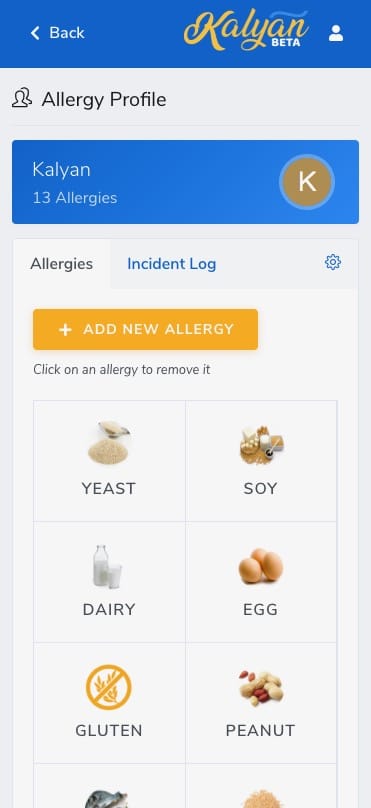 Incident Log - Kalyan App - Stress-Free Food Allergy Management